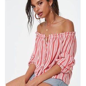 Stripped Off the Shoulder Tie up Top
NWOT